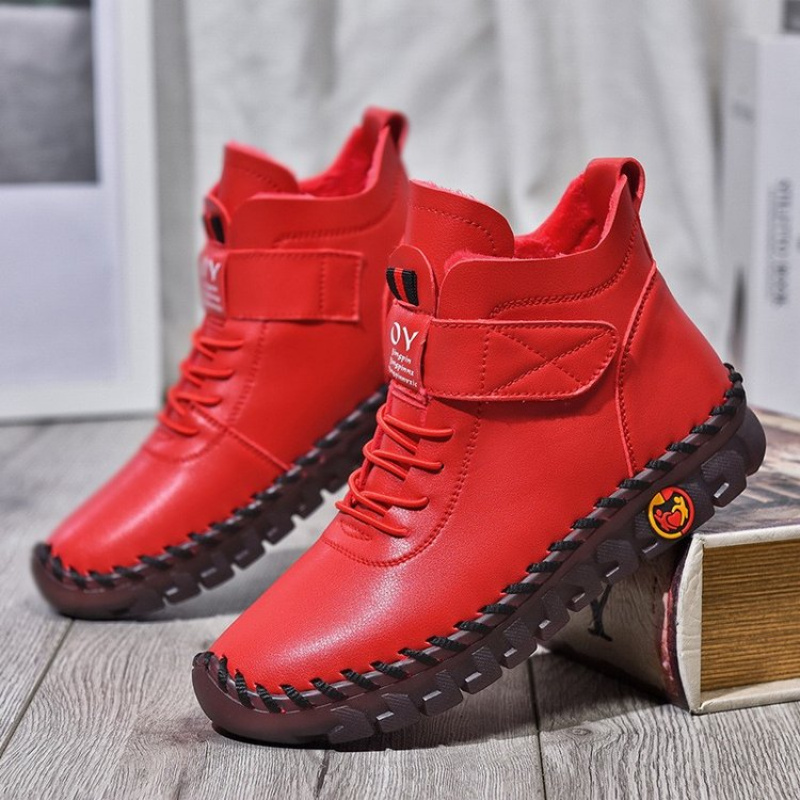 Leather Work Flats - Winter Fleece-Lined Warm Cotton Boots -
