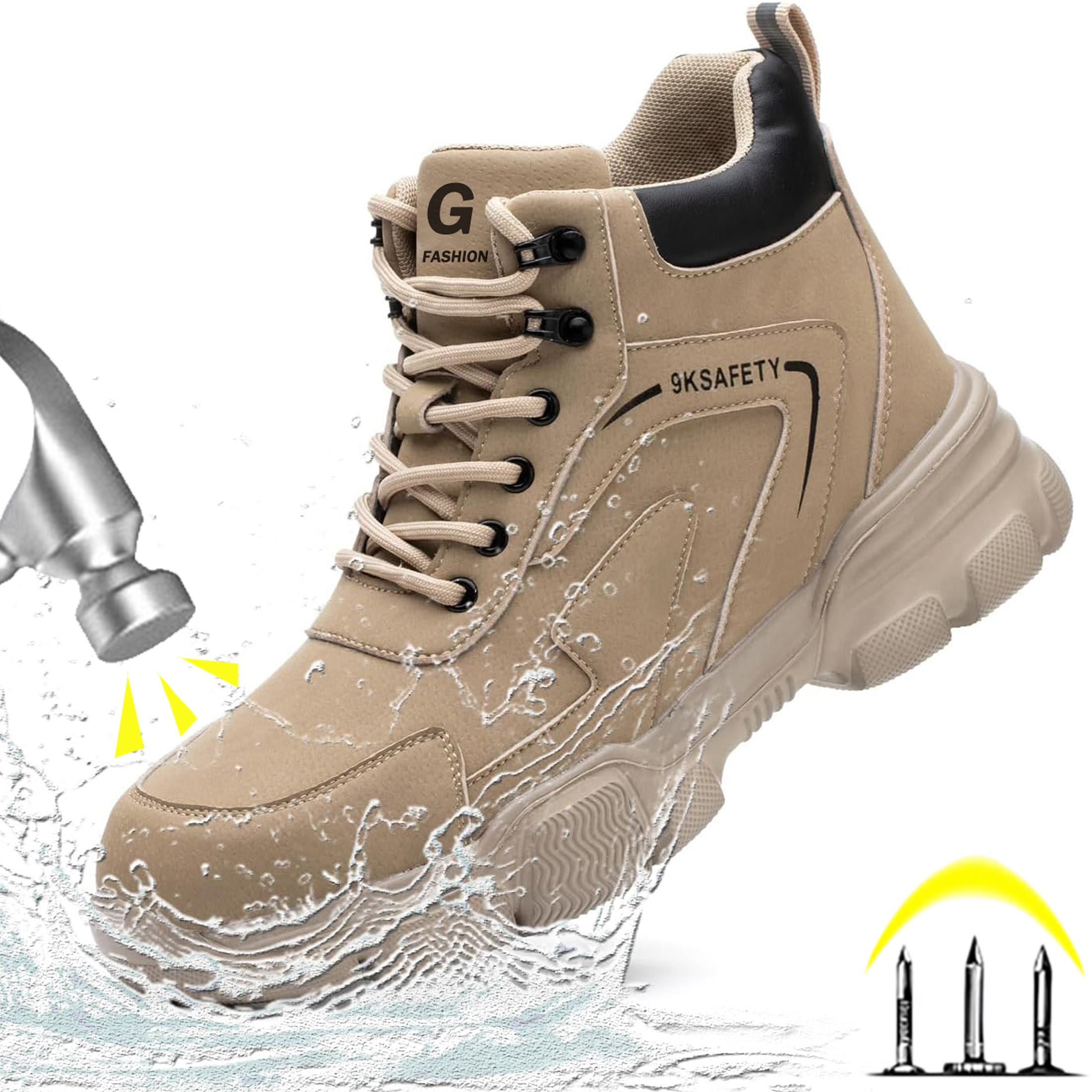 Leather Work Flats - Unisex Brown High-top PU Water Repellent