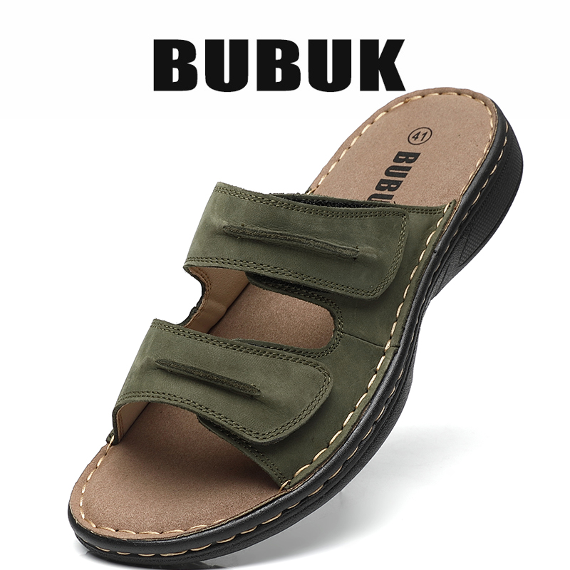 Leather Work Flats - Bubuk Men's Genuine Leather Sports Slippers,