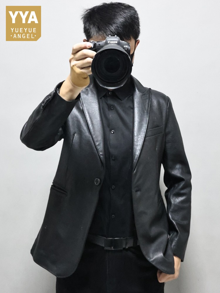 Slim Fit Solid Color Men Offic - مراجعة Leather Work Jacket Mens وسعره