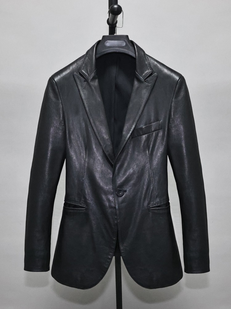 Slim Fit Solid Color Men Offic - مراجعة Leather Work Jacket Mens وسعره