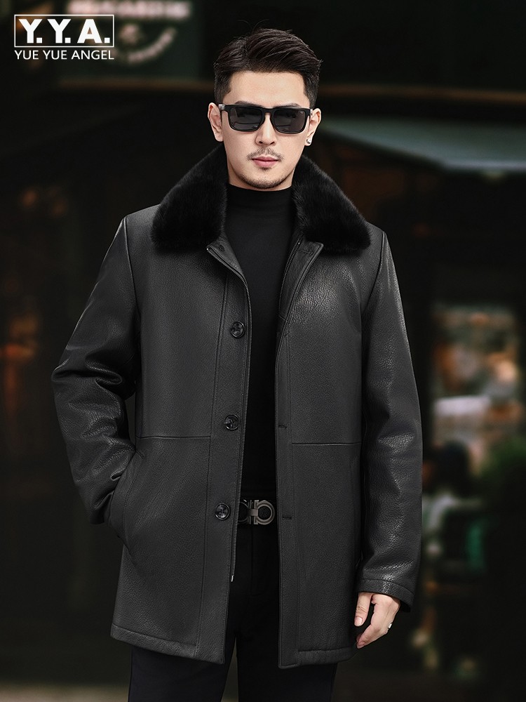 Luxury Men Winter Real Mink Fu - مراجعة Leather Work Jacket Mens وسعره