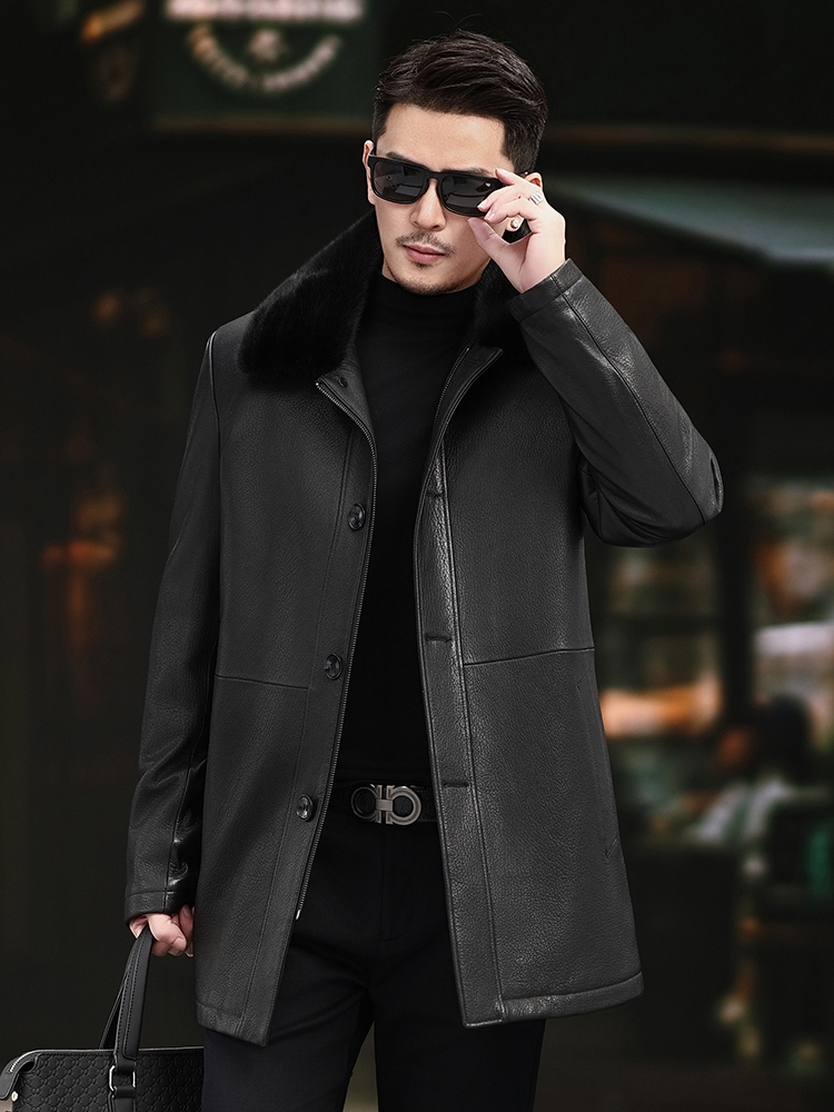 Luxury Men Winter Real Mink Fu - مراجعة Leather Work Jacket Mens وسعره
