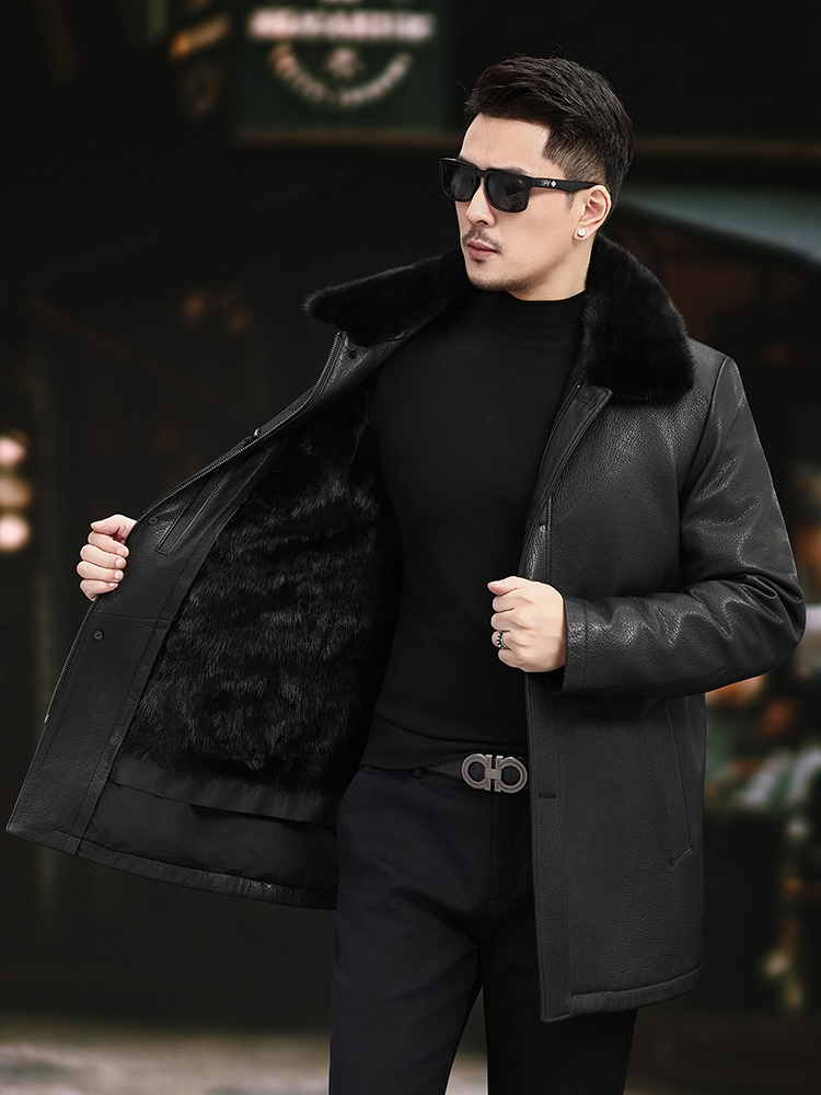 Luxury Men Winter Real Mink Fu - مراجعة Leather Work Jacket Mens وسعره