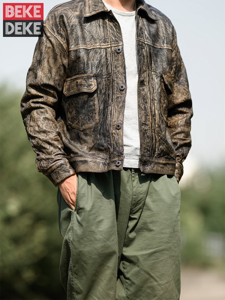 Vintage Wrinkled Real Sheepski - مراجعة Leather Work Jacket Mens وسعره