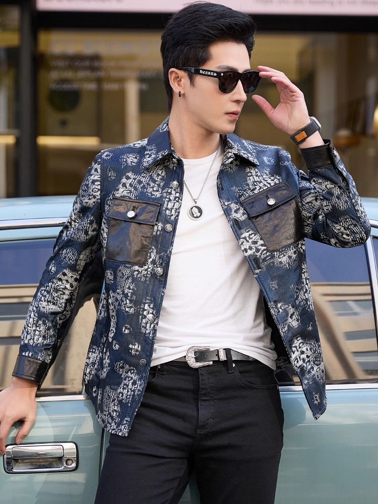 Luxury New Fashion Floral Prin - مراجعة Leather Work Jacket Mens وسعره