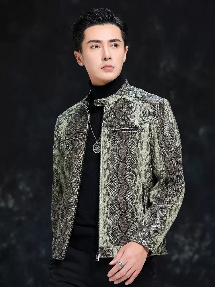 Spring Men Snake Pattern Sheep - مراجعة Leather Work Jacket Mens وسعره