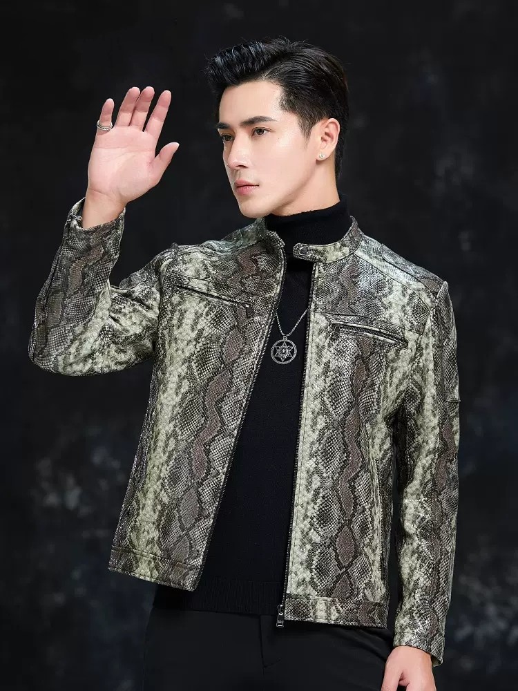 Spring Men Snake Pattern Sheep - مراجعة Leather Work Jacket Mens وسعره