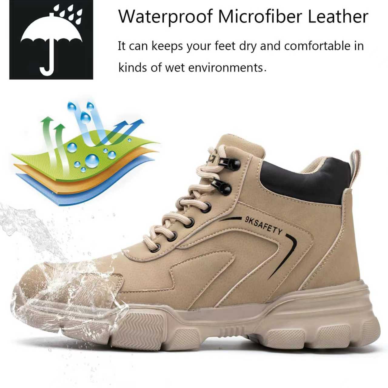 Unisex Brown High-top PU Water - مراجعة Leather Work Flats وسعره