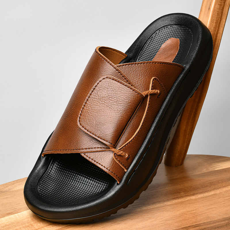 Leather Men's Slippers Slides  - مراجعة Leather Work Flats وسعره