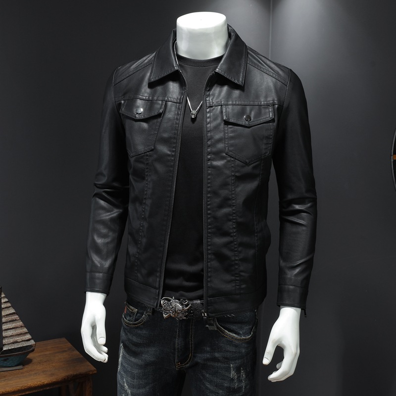 Men's Lapel Leather Jacket Aut - مراجعة Leather Work Jacket Mens وسعره