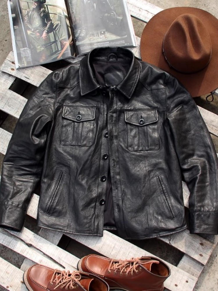 Punk Mens Genuine Leather Jack - مراجعة Leather Work Jacket Mens وسعره