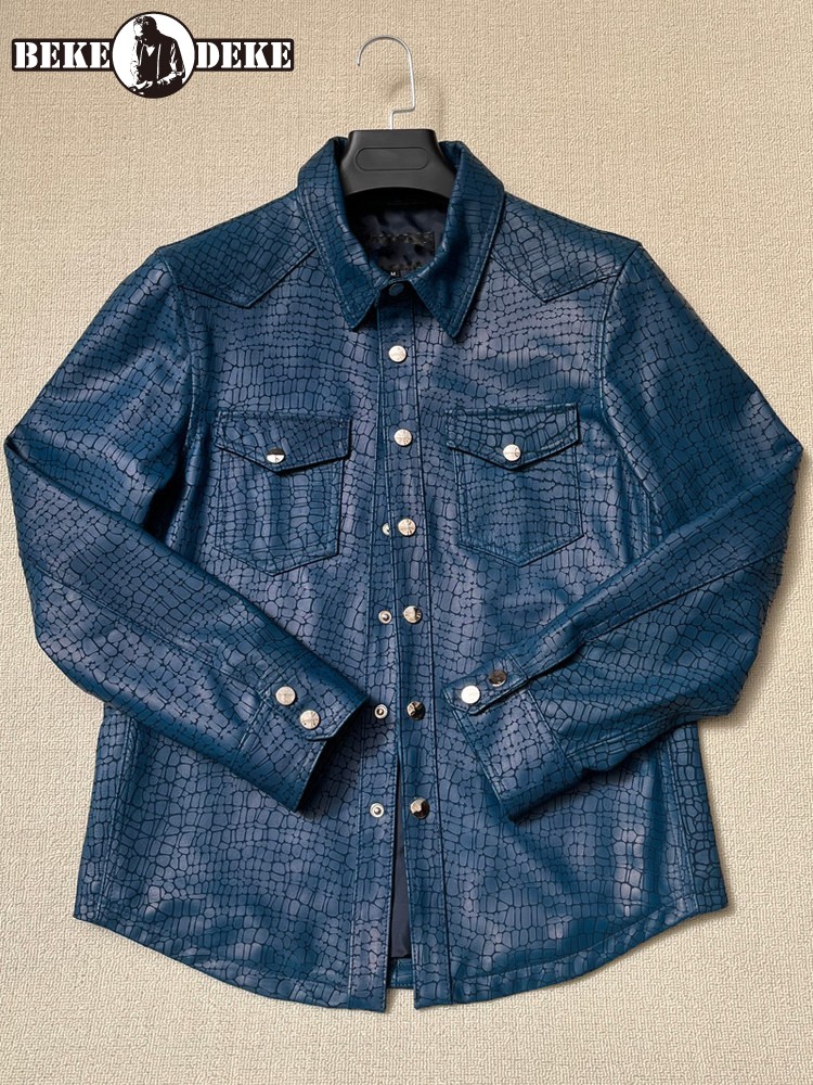 Men Spring Crocodile Pattern R - مراجعة Leather Work Jacket Mens وسعره