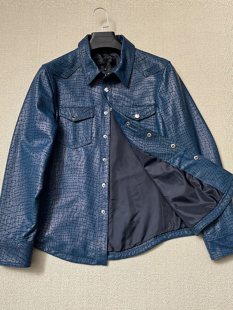 Men Spring Crocodile Pattern R - مراجعة Leather Work Jacket Mens وسعره